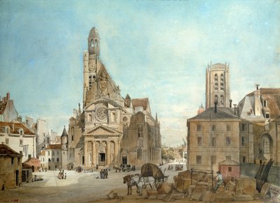 Gevel van de kerk van St. Etienne du Mont, Parijs door Pierre Achille Poirot